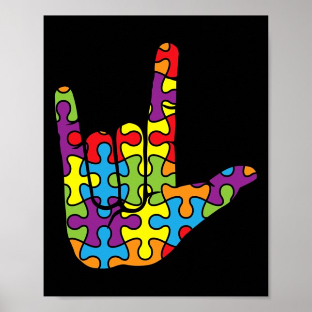 Affiche Asl Love Sign Language - Autistic Puzzle Autism Aw (Devant)