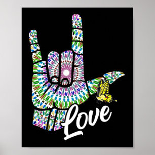 Affiche ASL Love You Main Sign Language Butterfly Deaf Awa