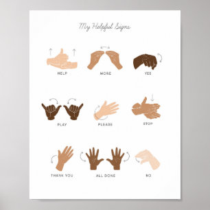 Affiche ASL Sign Language & Basic Signes Artwork Salle de 
