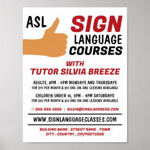 Affiche ASL Thumbs up Gesture Sign Language Course Advert