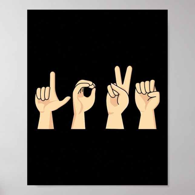 Affiche Asl Valentines Jour Mignonne Langue des Signes Sou (Devant)
