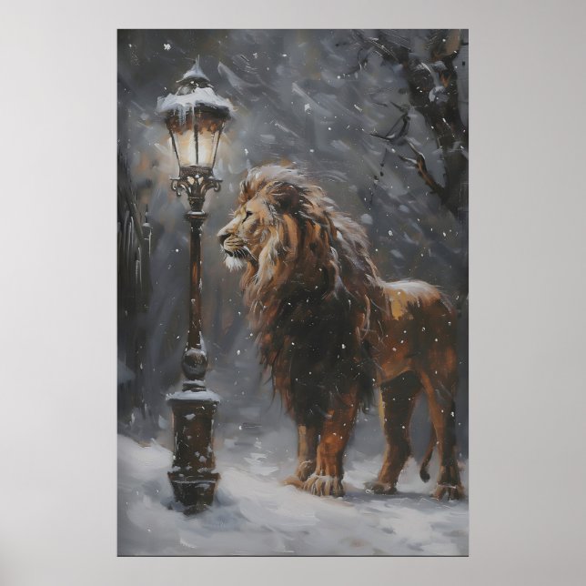 Affiche Aslan Lamppost Narnia Art Poster, Lion Printable (Devant)