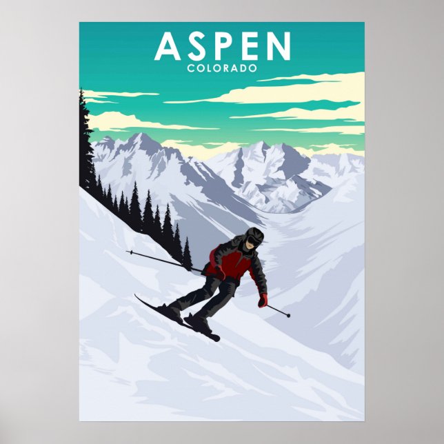 Affiche Aspen Skiing Travel Illustration (Devant)