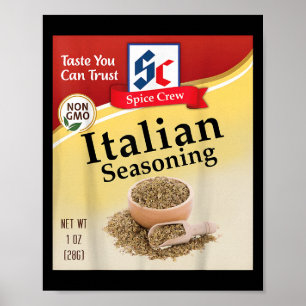 Affiche Assaisonnement Italien Condiment Costume Fête Épic