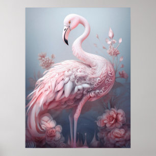 Affiche Assez Surréaliste Flamant Rose Abstrait sur Gris