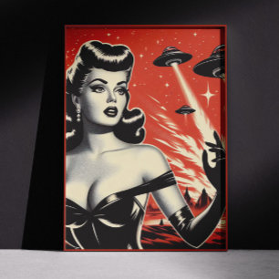 Affiche Assiettes Volantes Vintage Épinglées
