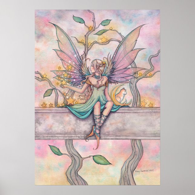 Affiche Assis avec Stars Fairy avec Orange Tabby Art (Devant)