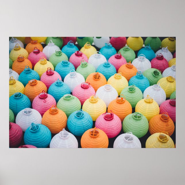 Affiche Assorted-color sky lantern lot (Devant)