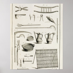 Affiche Assortment of gardening tools, from the 'Encyclope