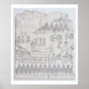 Affiche Assyriens déplaçant un taureau ailé sur une crête,