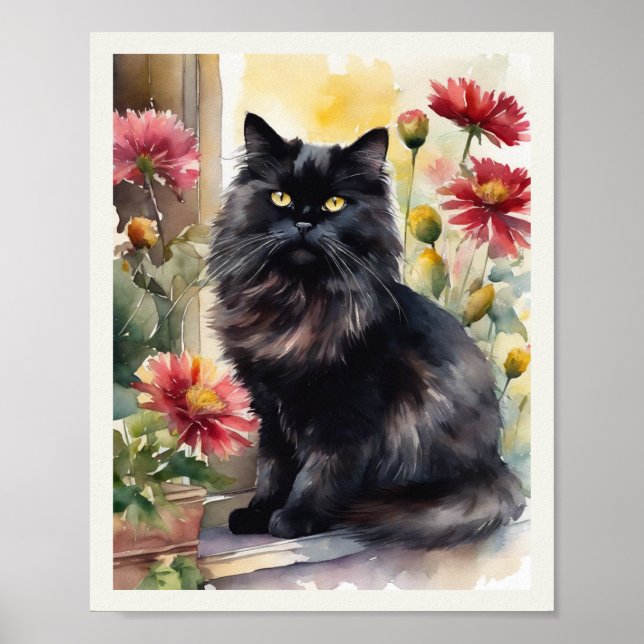 Affiche Aster rouge noir Perse Chat (Devant)