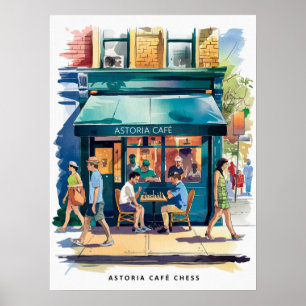 Affiche Astoria Café Échecs Aquarelle
