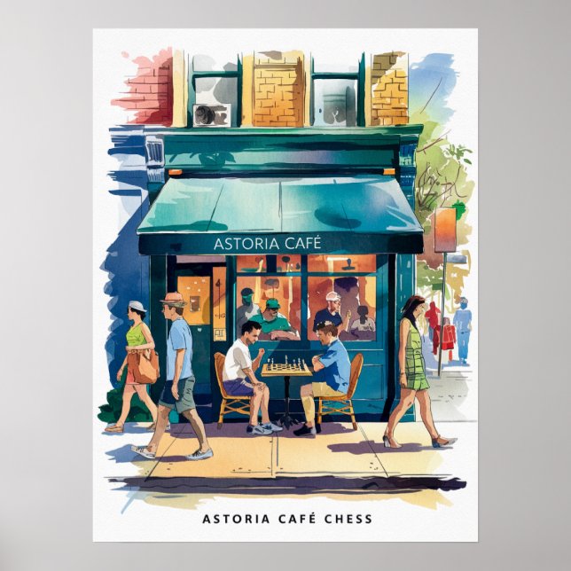 Affiche Astoria Café Échecs Aquarelle (Devant)