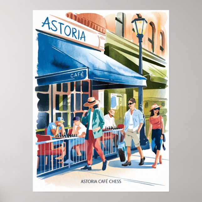 Affiche Astoria Café Échecs Aquarelle (Devant)