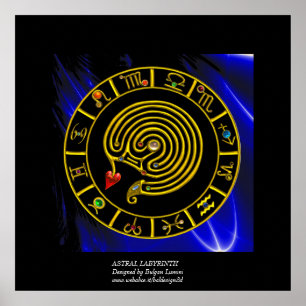 Affiche ASTRAL LABYRINTH GOLD ZODIAC CHART Astrologie