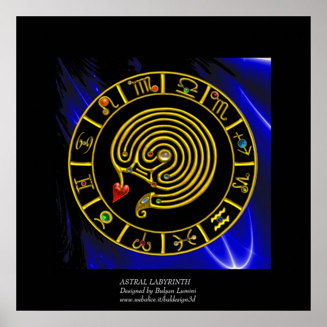 Affiche ASTRAL LABYRINTH GOLD ZODIAC CHART Astrologie (Devant)
