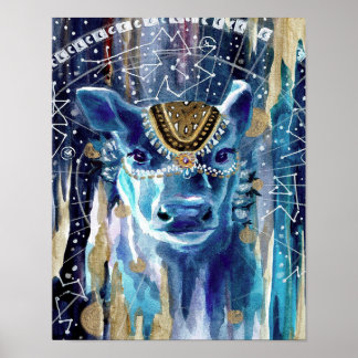 Affiche Astral Moon Cow Mandala| cadeau pour l'amoureux de