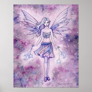 Affiche Astralina Violet Bleu Féerie Fantastique Aquarelle