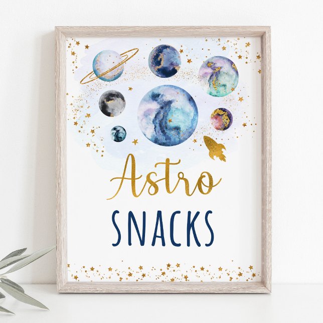 Affiche Astro Snacks Blue Gold Space Signal d'anniversaire (Créateur téléchargé)