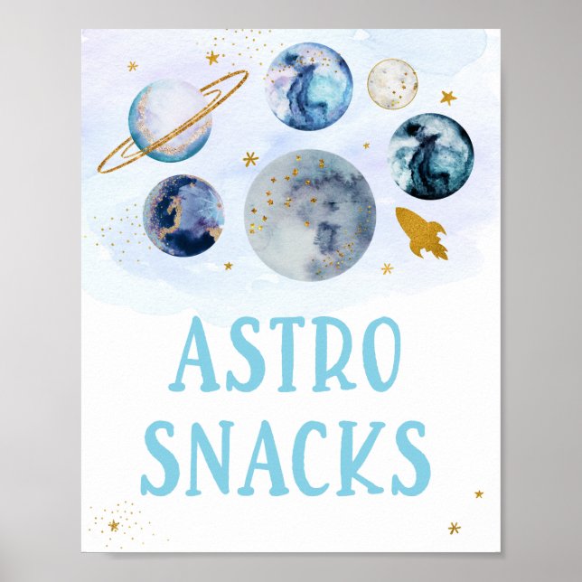 Affiche Astro Snacks Galaxy Blue Gold Space Anniversaire (Devant)