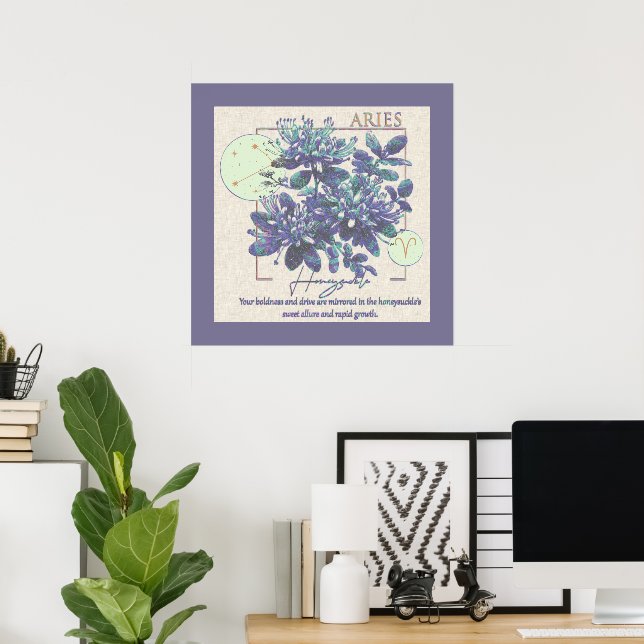 Affiche Astrologie/Aries SIGNE Zodiaque Fleur Honeysuckie (Bureau à domicile)