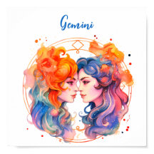 Astrologie signe zodiaque Gemini en aquarelle