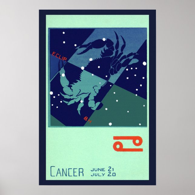 Affiche Astrologie Vintage Zodiaque Cancer Constellation C (Devant)