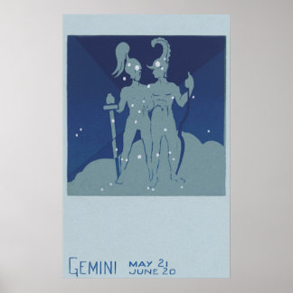 Affiche Astrologie Vintage Zodiaque Gémeaux Constellation