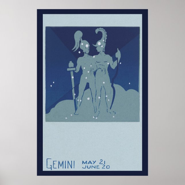 Affiche Astrologie Vintage Zodiaque Gémeaux Constellation (Devant)