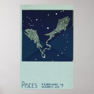 Affiche Astrologie Vintage Zodiaque Poissons Constellation