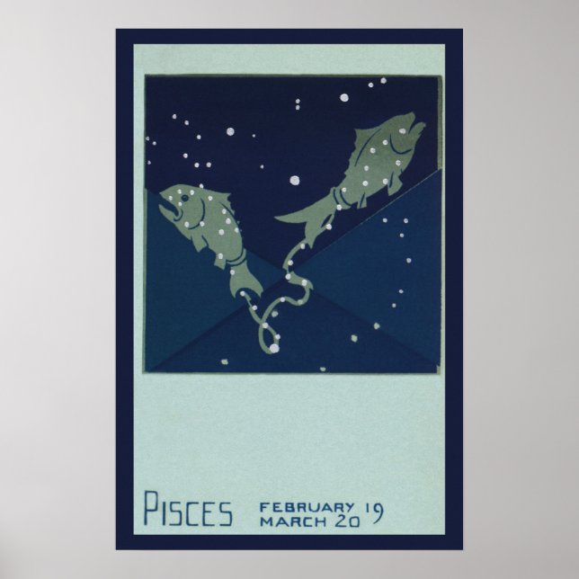 Affiche Astrologie Vintage Zodiaque Poissons Constellation (Devant)