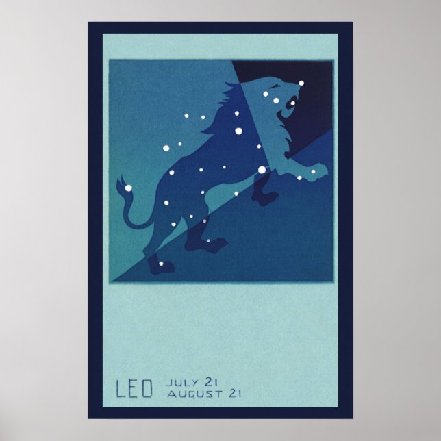 Affiche Astrologie Zodiaque vintage Constellation Lion Léo (Devant)