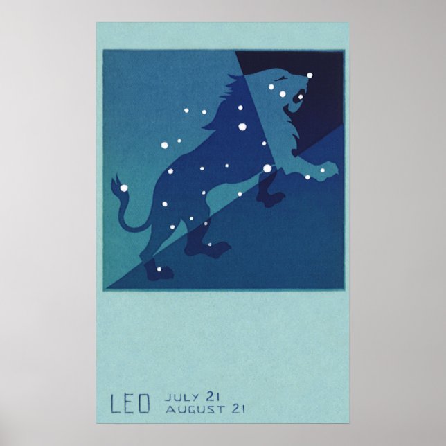 Affiche Astrologie Zodiaque vintage Constellation Lion Léo (Devant)