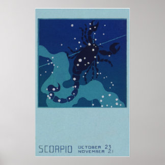 Affiche Astrologie Zodiaque vintage, Constellation Scorpio