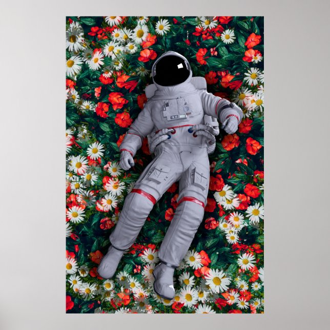 Affiche Astronaunt en Fleurs rouges et blanches (Devant)