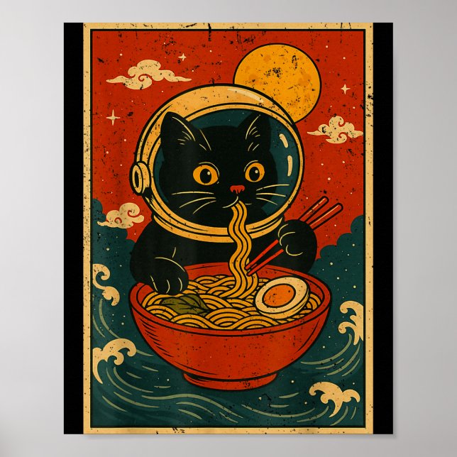 Affiche Astronaut Cat Ramen Japanese Graphic Tees Men Wome (Devant)