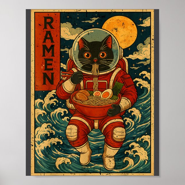 Affiche Astronaut Cat Ramen Japanese Graphic Tees Men Wome (Devant)