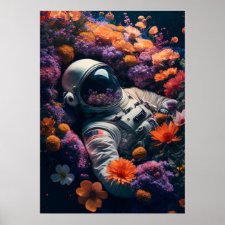 Affiche Astronaut couché dans des fleurs colorées