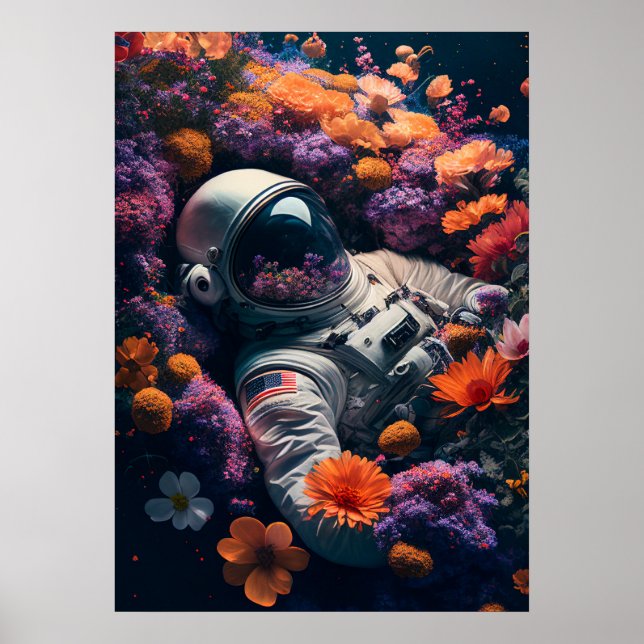 Affiche Astronaut couché dans des fleurs colorées (Devant)
