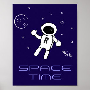 Affiche Astronaut dans l'espace - Art en violet, noir et b