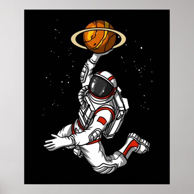 Affiche Astronaut de basket-ball Planète spatiale Cosmique (Devant)