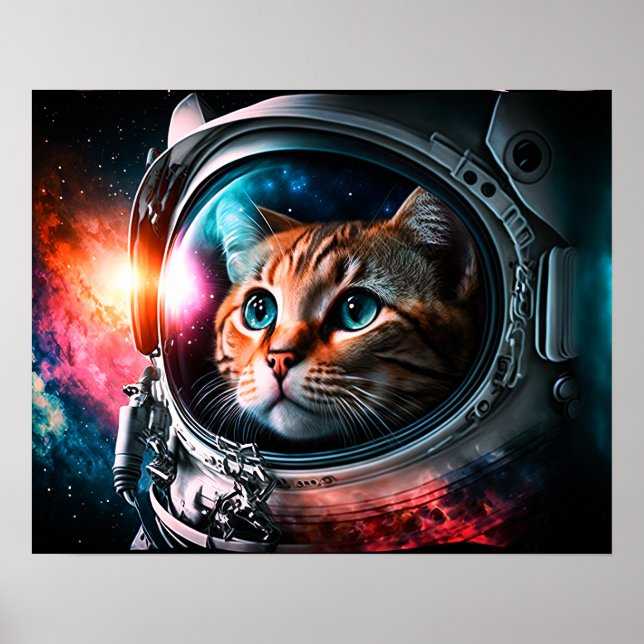 Affiche Astronaut de chat spatial drôle Kitty Galaxy Unive (Devant)