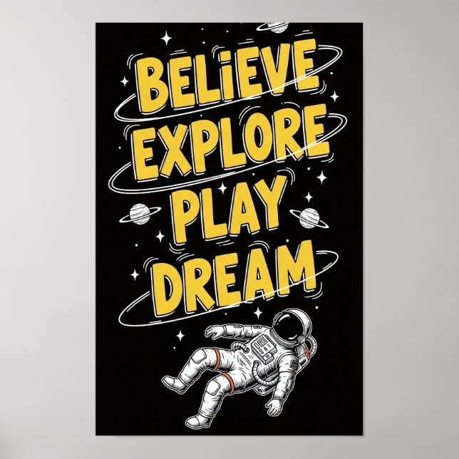 Affiche Astronaut Floating in Space Dreamy Cosmic Believe, (Devant)