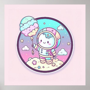 Affiche Astronaut mignon avec balon de crème glacée sur la