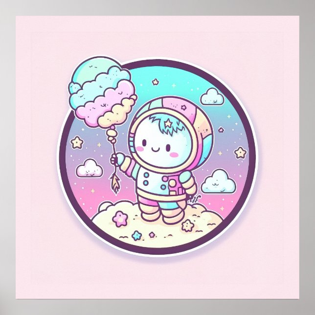 Affiche Astronaut mignon avec balon de crème glacée sur la (Devant)