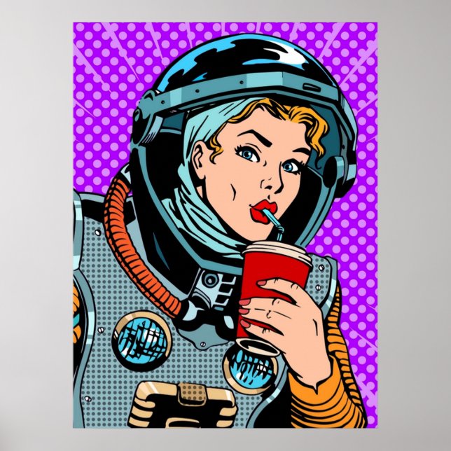 Affiche Astronaut Pop Art Girl Hipster (Devant)