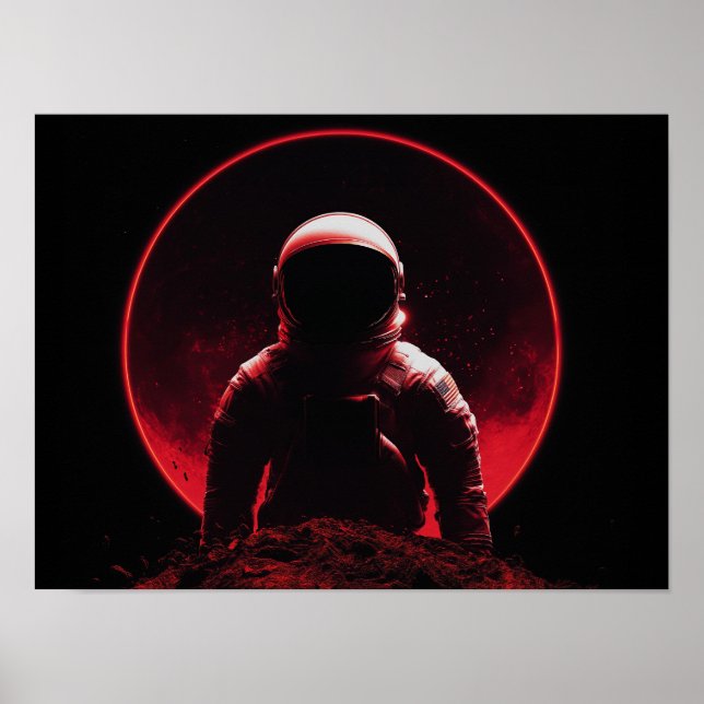 Affiche Astronaut Silhouette on Red Planet with Dark Sun (Devant)