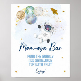 Affiche Astronaut Space Blue Gold Baby shower Mom-osa Bar