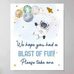 Affiche Astronaut Space Blue Gold Blast Of Fun Favour Sign