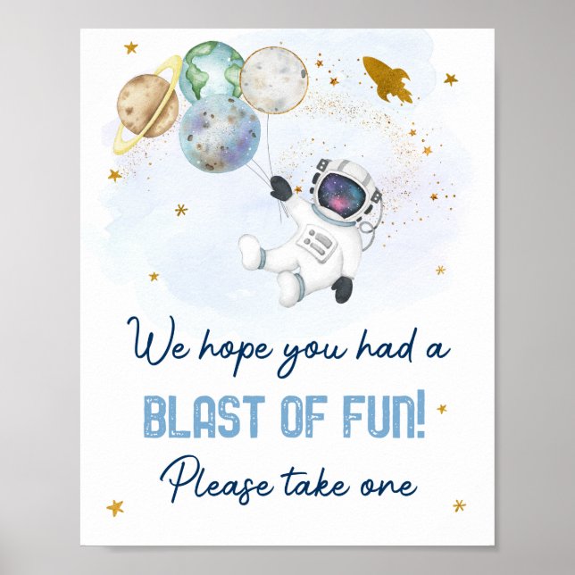 Affiche Astronaut Space Blue Gold Blast Of Fun Favour Sign (Devant)